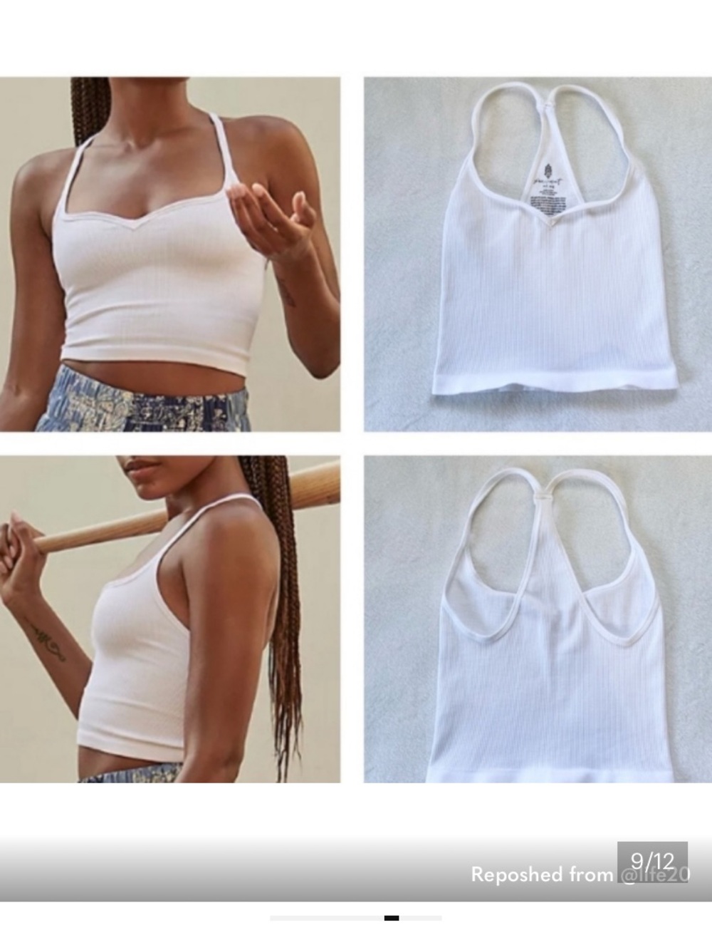 Free People White Ribbed Cropped Tank — Slim Straps
